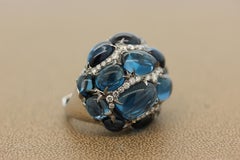 Cabochon Blue Topaz Diamond Gold Cocktail Ring
