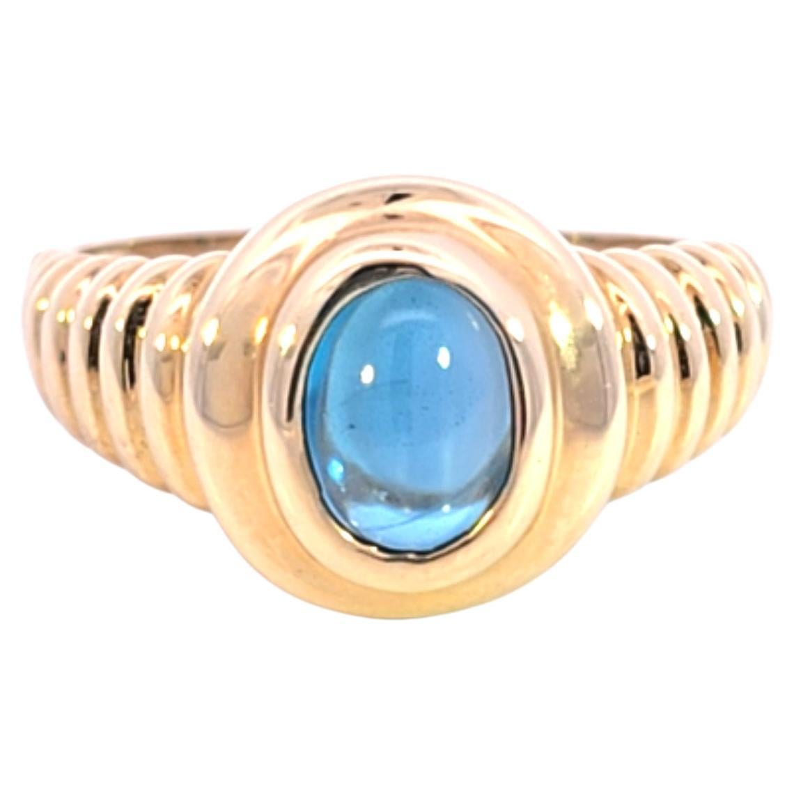 Cabochon Blue Topaz Ring 14 Karat Yellow Gold