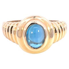Anillo Cabujón Topacio Azul Oro Amarillo 14 Kilates