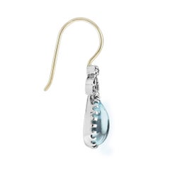 Cabochon Blue Topaz Rose Cut Diamond Vintage Style Dangle Earrings in 9K Gold