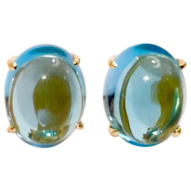 Cabochon Blue Topaz Stud Earring For Sale at 1stDibs cabochon
