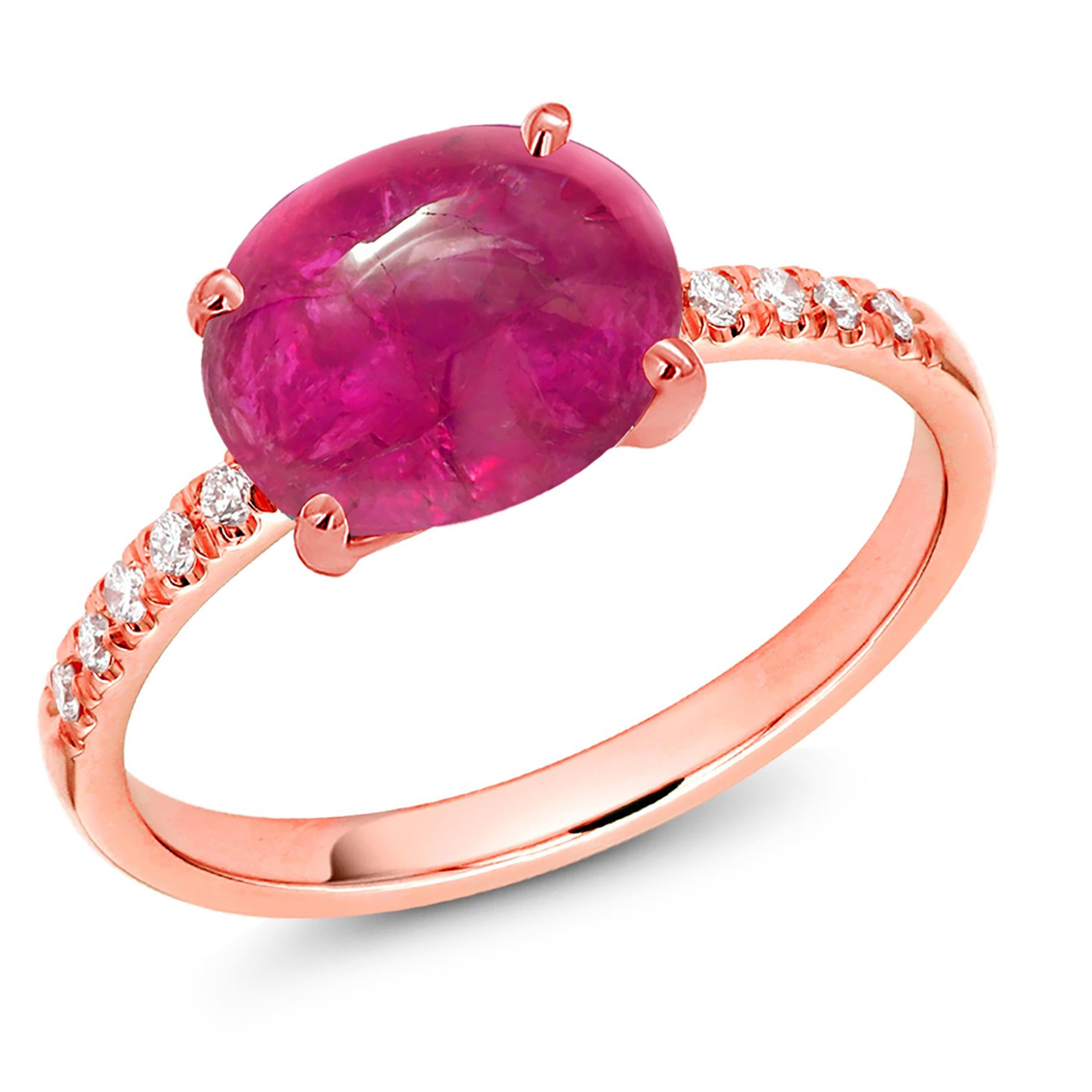 Cabochon Burma Ruby 2.80 Carat Diamond 0.25 Carat Rose Gold Cocktail Ring In New Condition For Sale In New York, NY