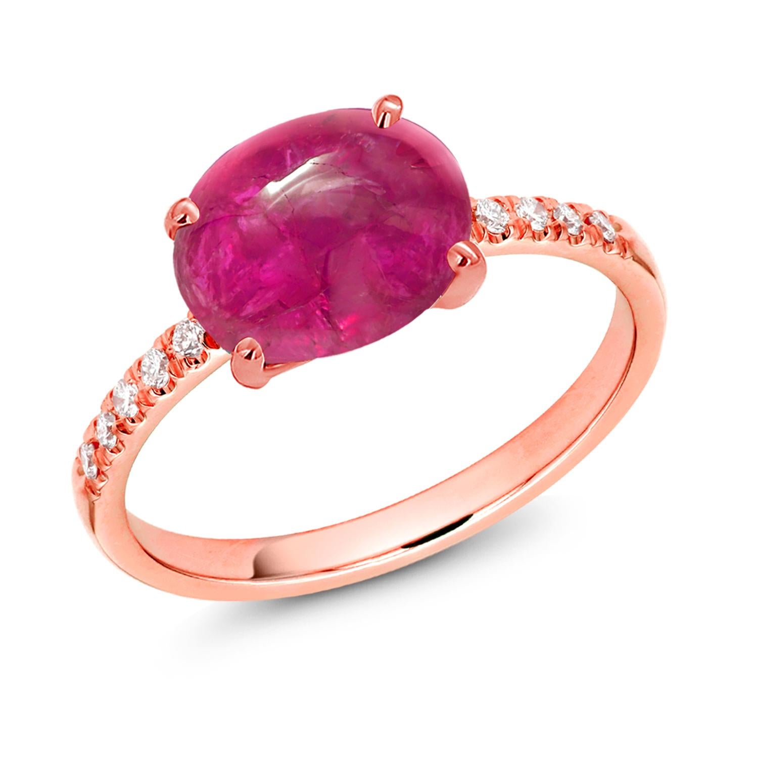 Cabochon Burma Ruby 2.80 Carat Diamond 0.25 Carat Rose Gold Cocktail Ring For Sale 2
