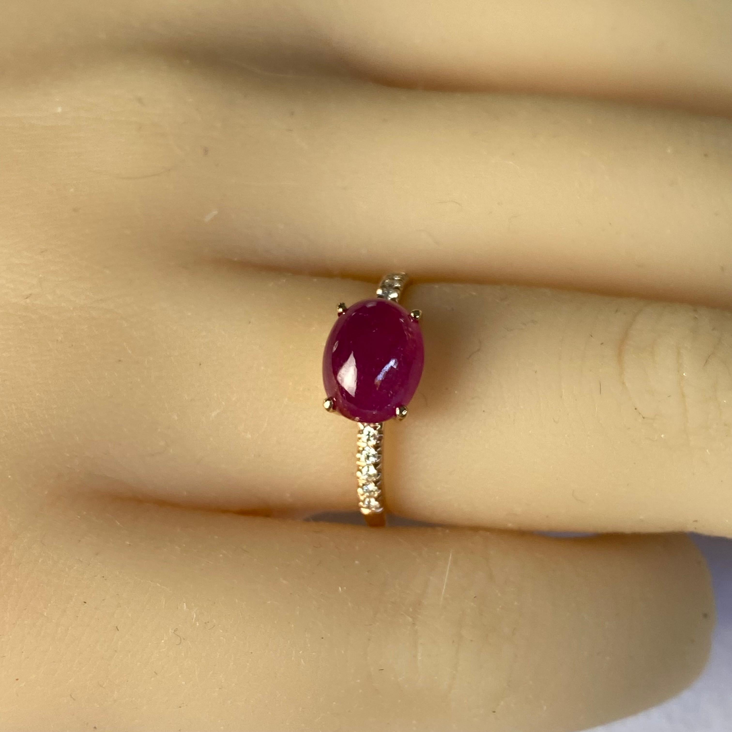 Cabochon Burma Ruby 2.80 Carat Diamond 0.25 Carat Rose Gold Cocktail Ring For Sale 3