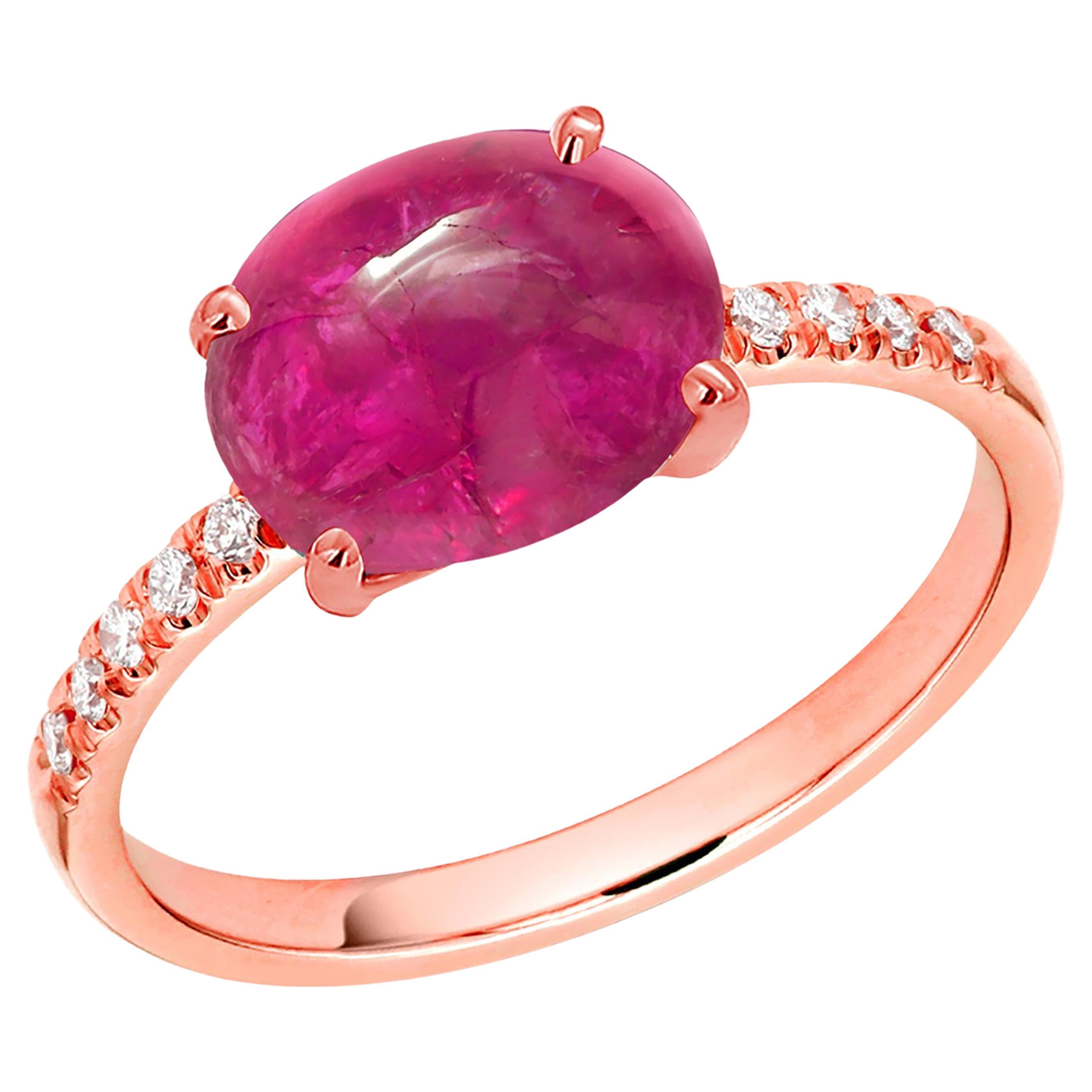 Cabochon Burma Ruby 2.80 Carat Diamond 0.25 Carat Rose Gold Cocktail Ring For Sale