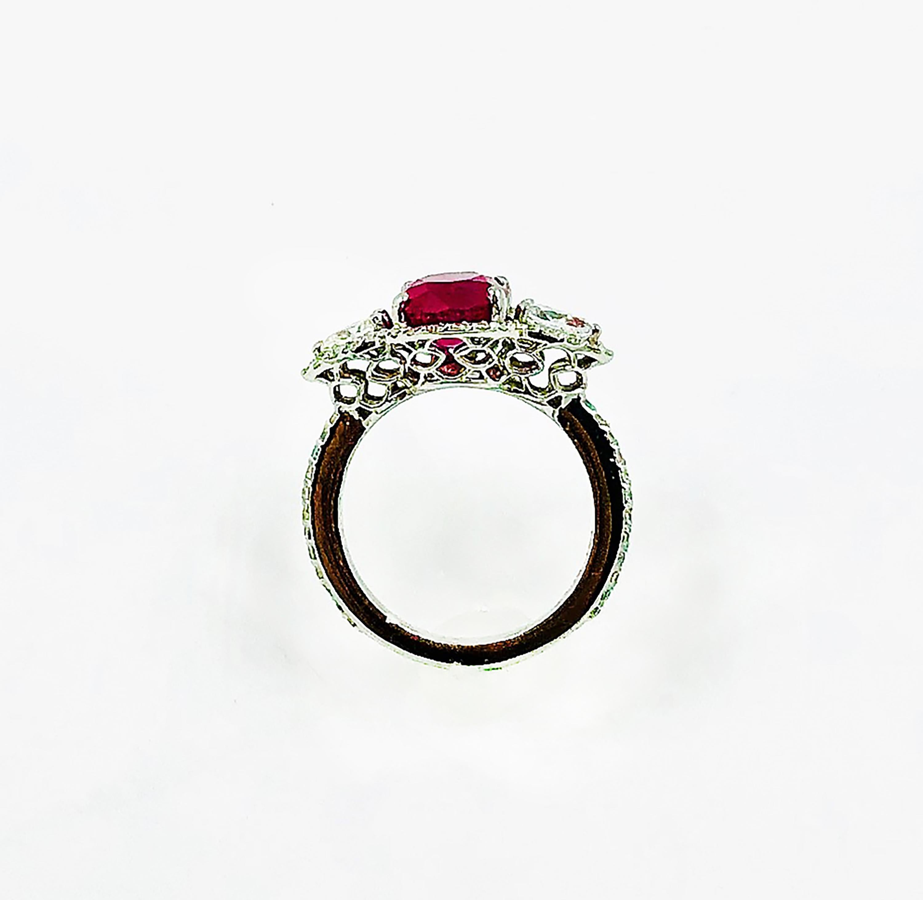 Oval Cut Cabochon Burma Ruby Diamond White Gold Cocktail Ring Weighing 8.85 Carat