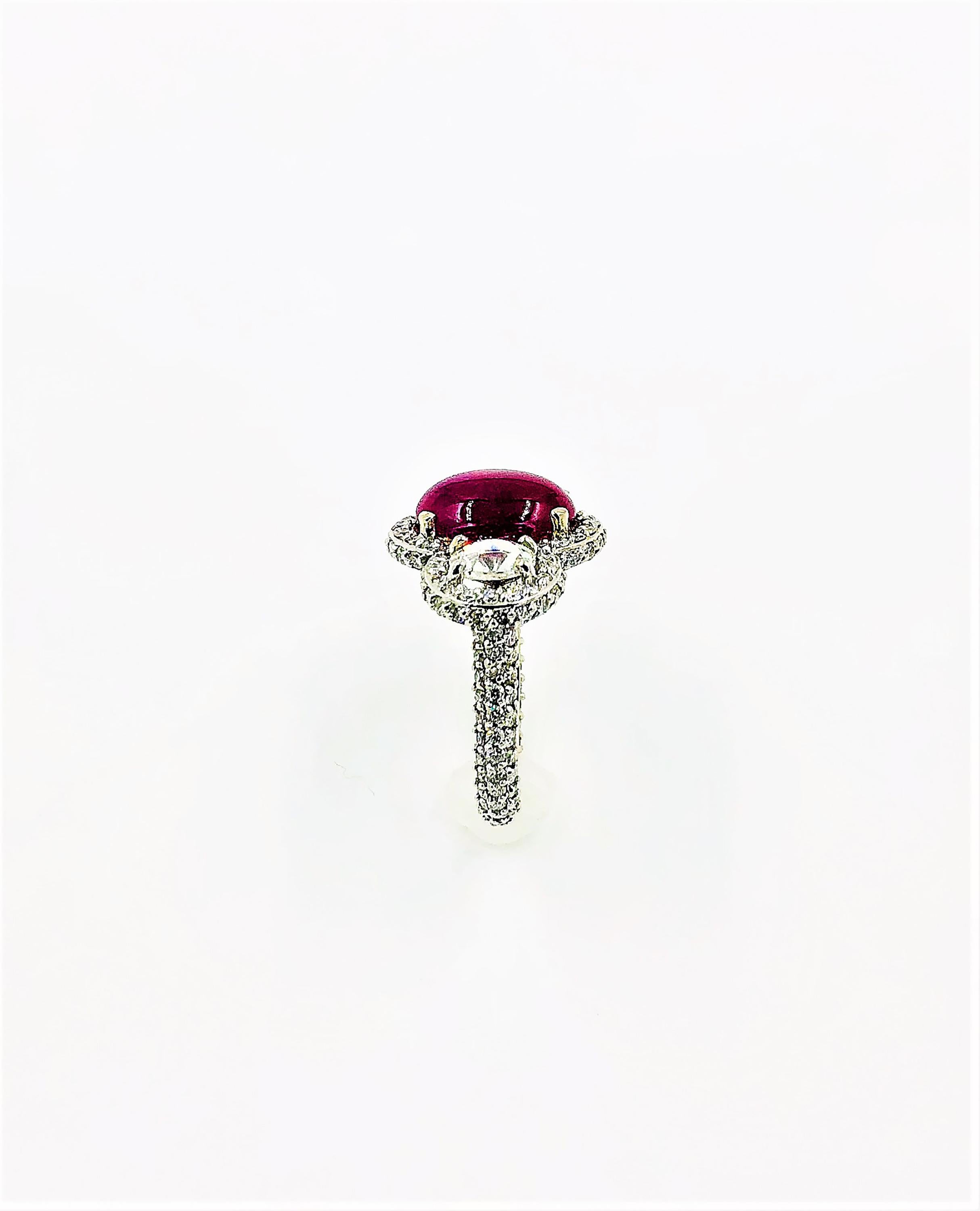 Cabochon Burma Ruby Diamond White Gold Cocktail Ring Weighing 8.85 Carat In New Condition In New York, NY