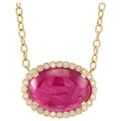 Cabochon Burma Ruby Diamond Gold Drop Necklace Pendant Weighing 21.86 Carat