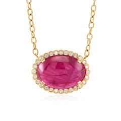 Cabochon Burma Ruby Diamond Gold Drop Necklace Pendant Weighing 21.86 Carat