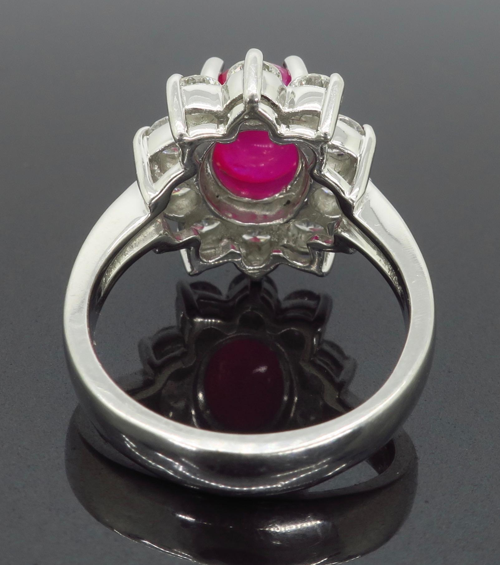 Cabochon Burma Ruby and Diamond Halo Ring in Platinum 1