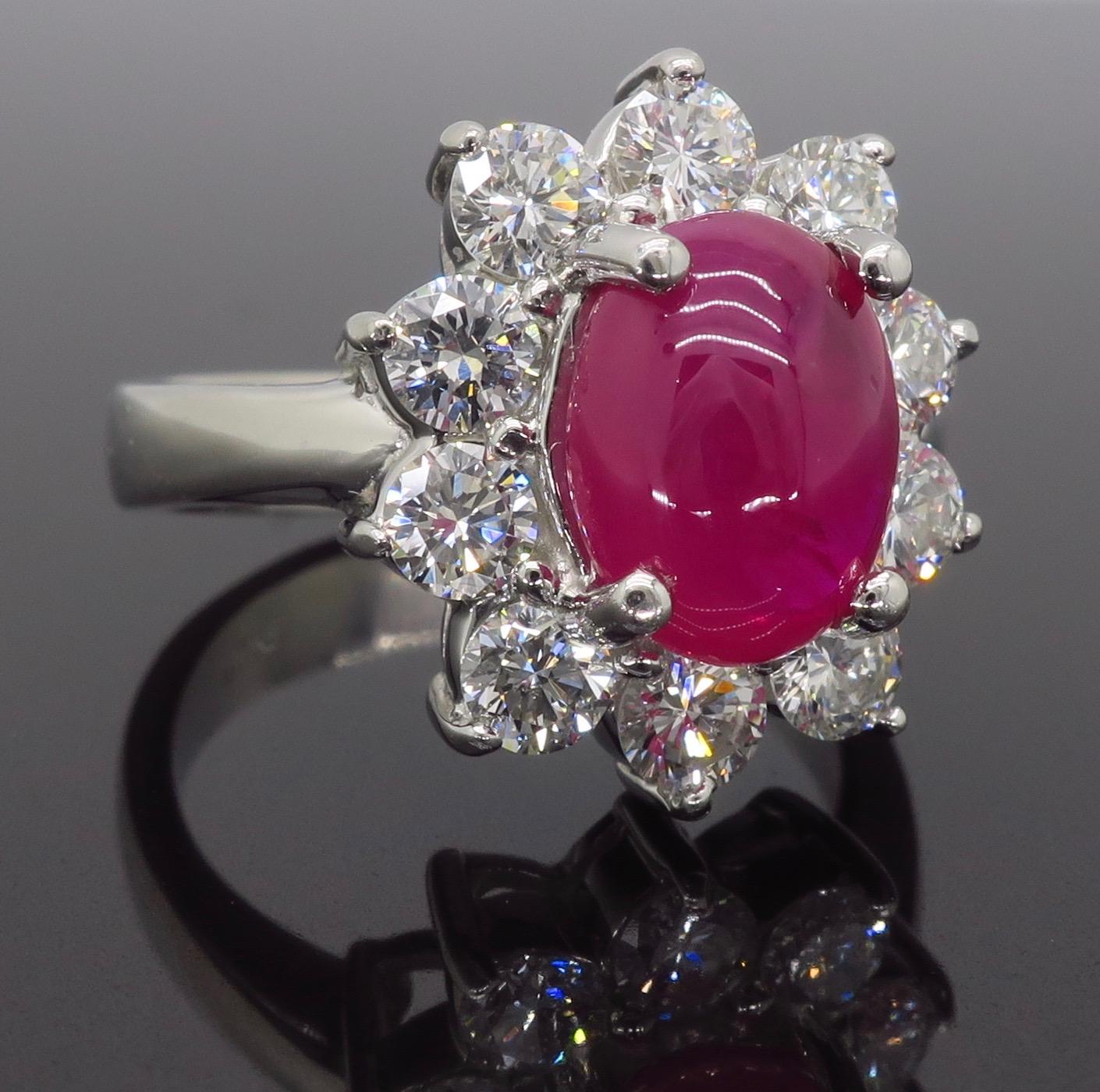 Cabochon Burma Ruby and Diamond Halo Ring in Platinum 3