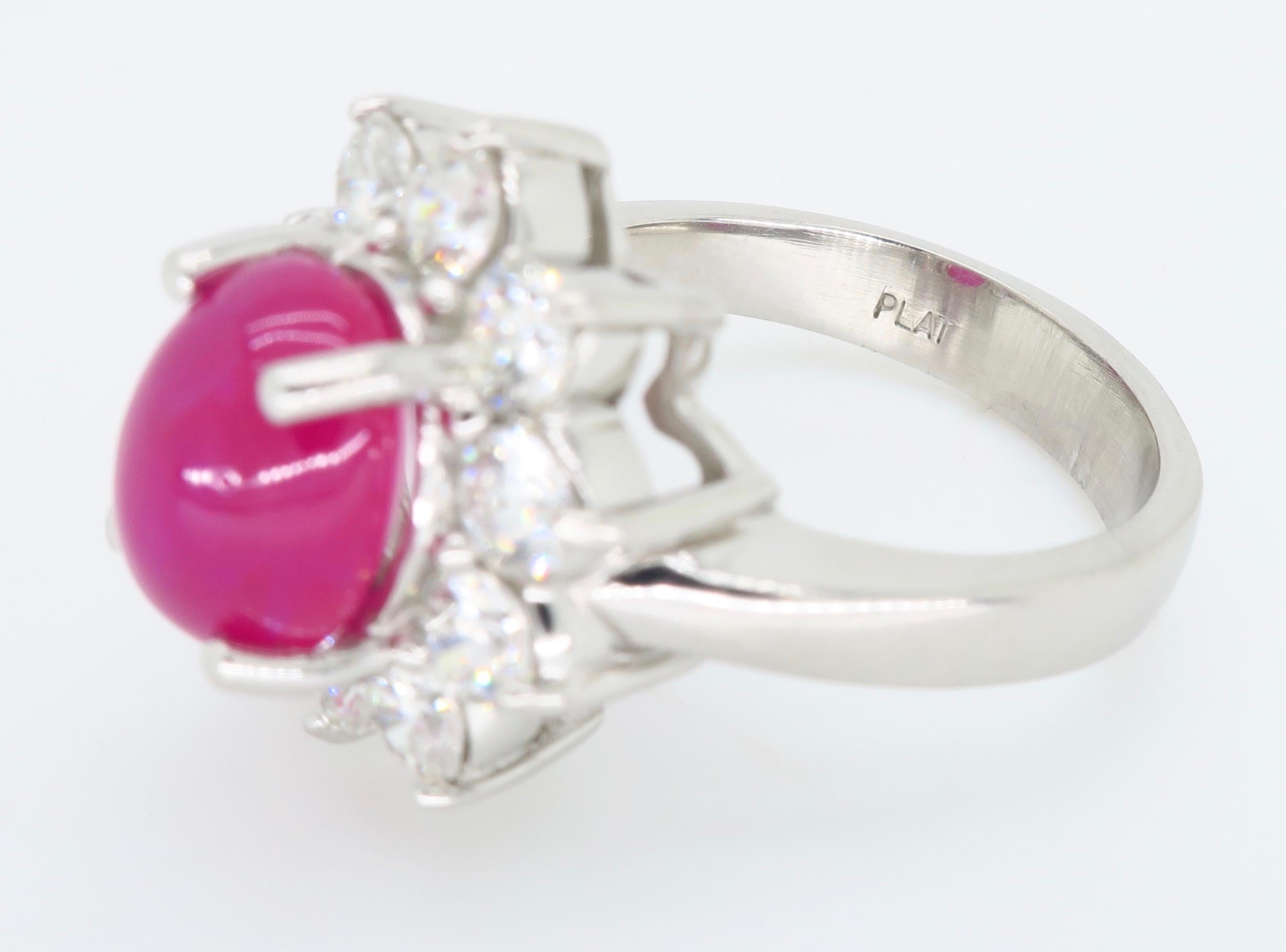 Cabochon Burma Ruby and Diamond Halo Ring in Platinum 4
