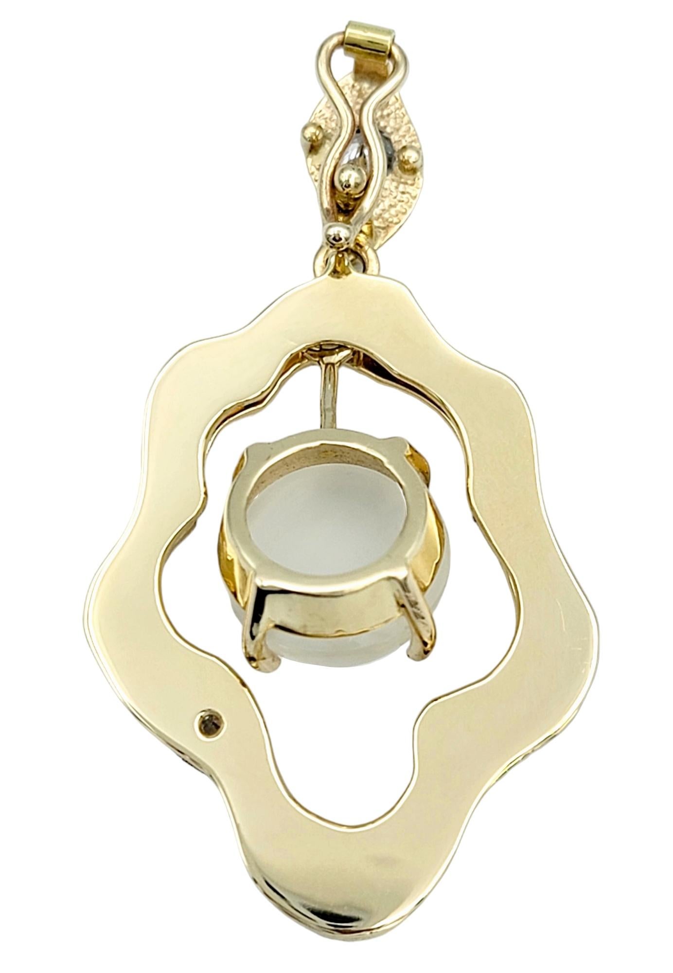 Cabochon Cat's Eye Moonstone and Diamond Asymmetrical Pendant in 14 Karat Gold For Sale 1