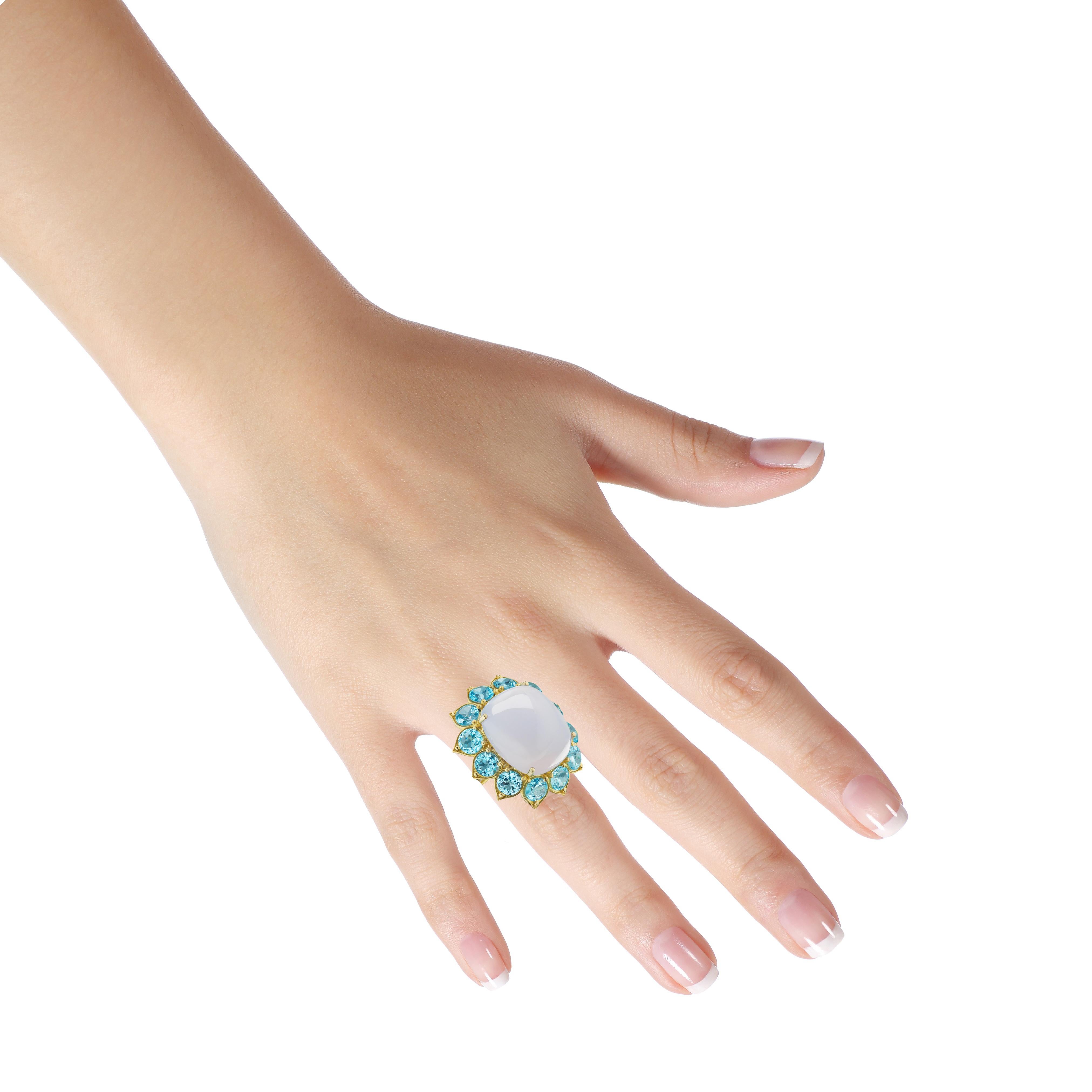 Modern Large Blue Cabochon Chalcedony  Blue Topaz Cocktail Ring