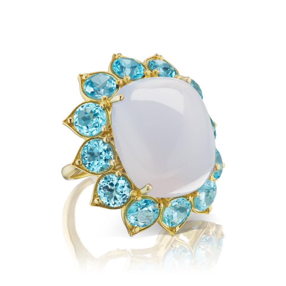 Large Blue Cabochon Chalcedony  Blue Topaz Cocktail Ring In New Condition In New York, NY