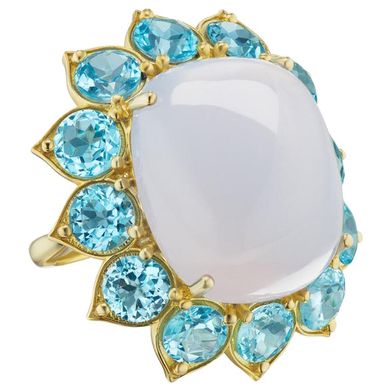 Large Blue Cabochon Chalcedony  Blue Topaz Cocktail Ring