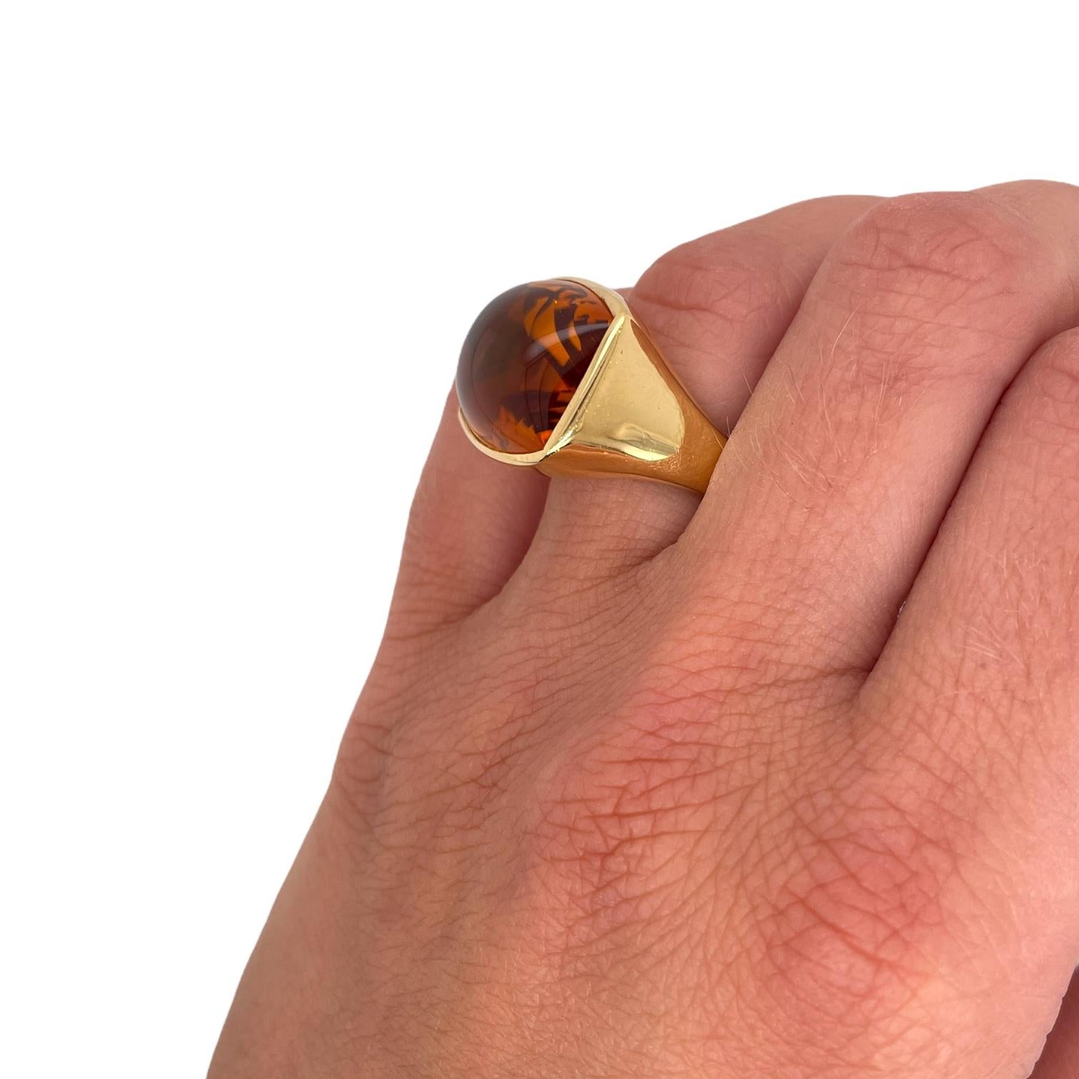 Women's or Men's Cabochon Citrine & 18K Yellow Gold Ring