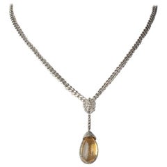 Cabochon Citrine and Diamond Pendant on Sterling Chain