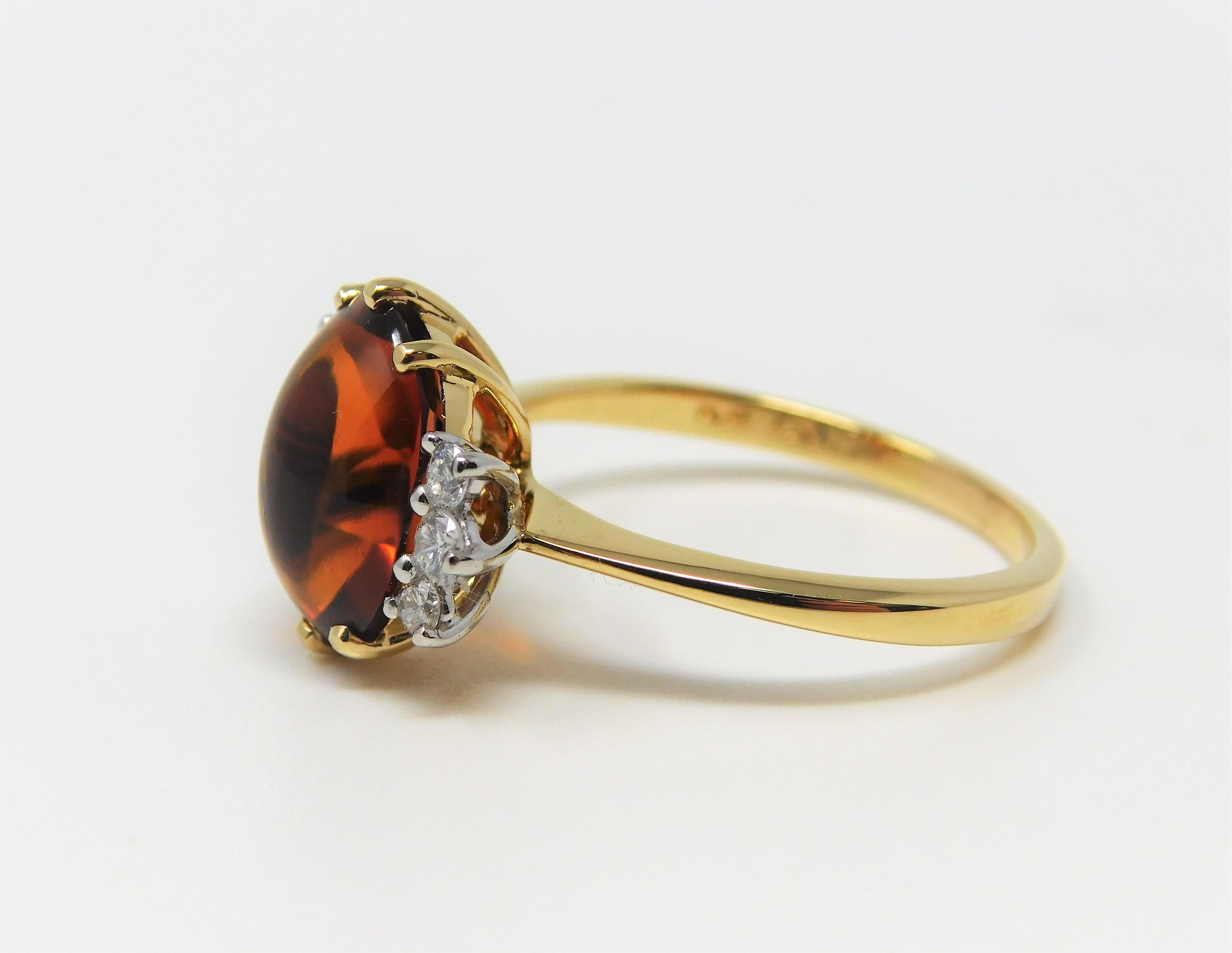 Cabochon Citrine and Diamond Ring in 18 karat yellow gold and platinum.  Size 9.25