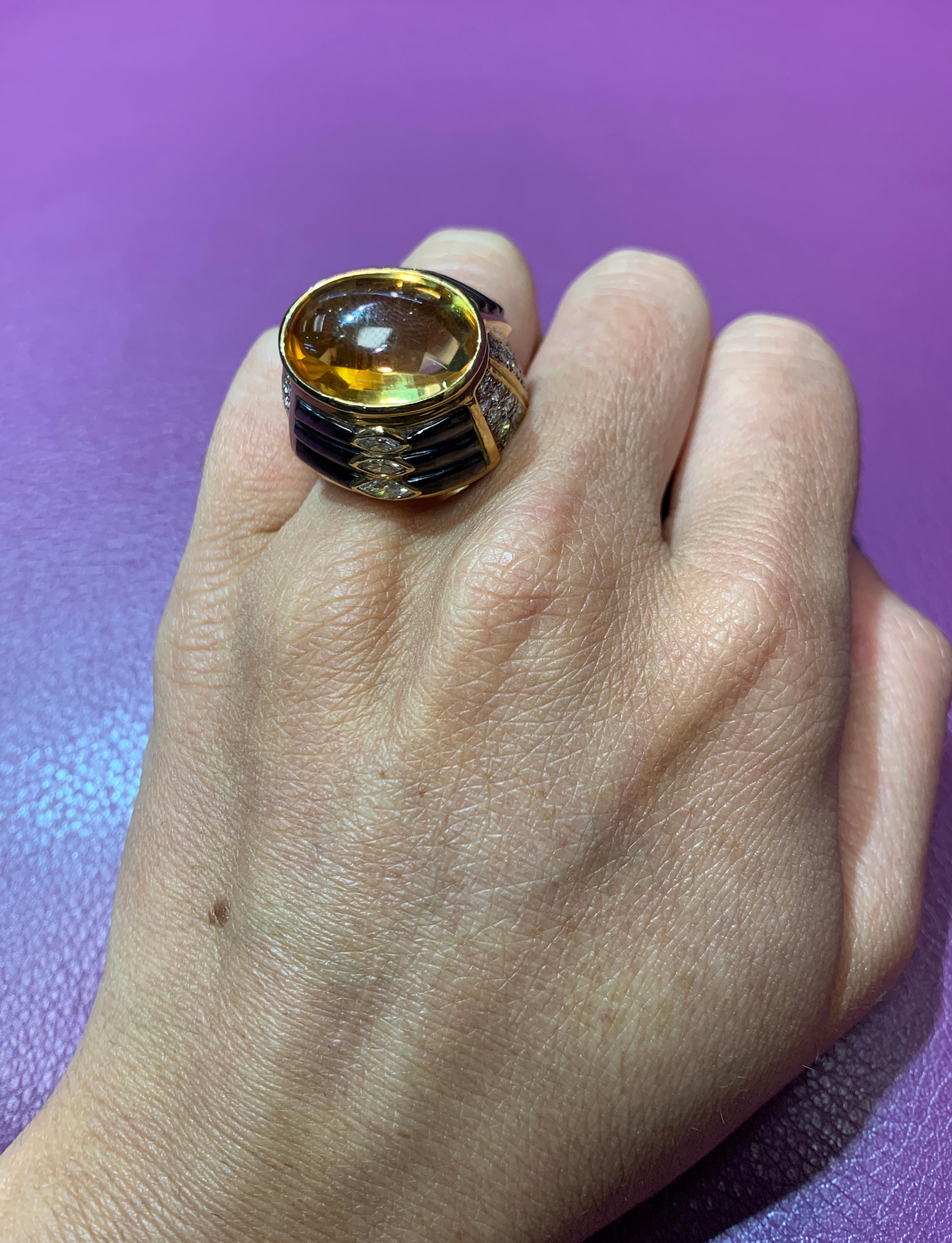 Women's or Men's Cabochon Citrine and Mother of Pearl Diamond Ring For Sale