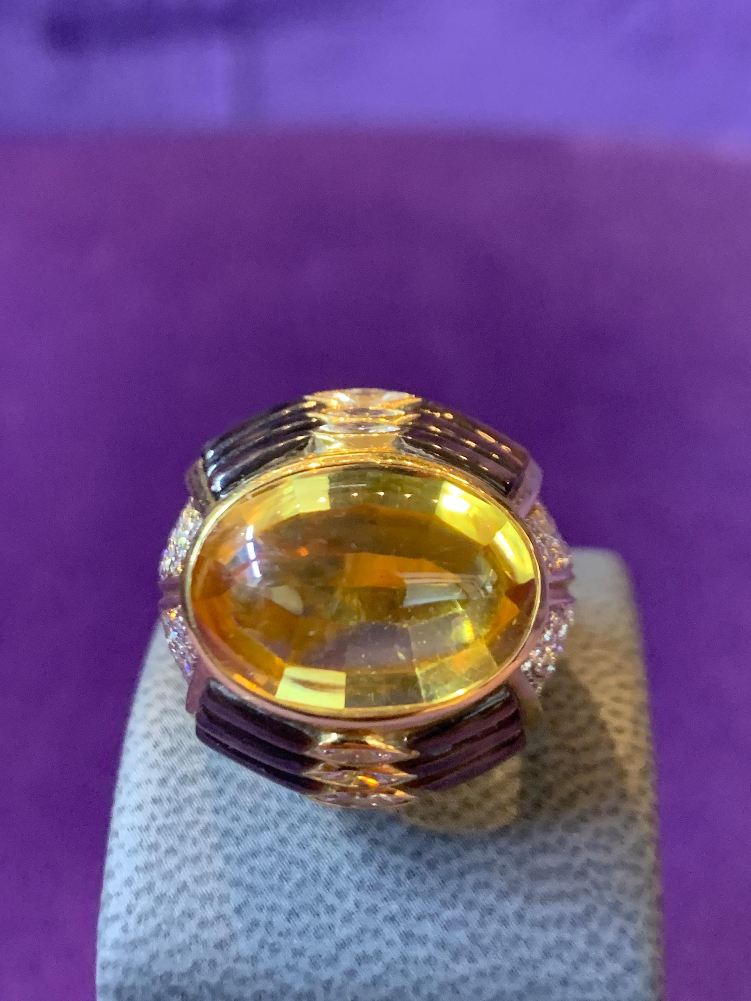 Cabochon Citrine and Mother of Pearl Diamond Ring For Sale 2
