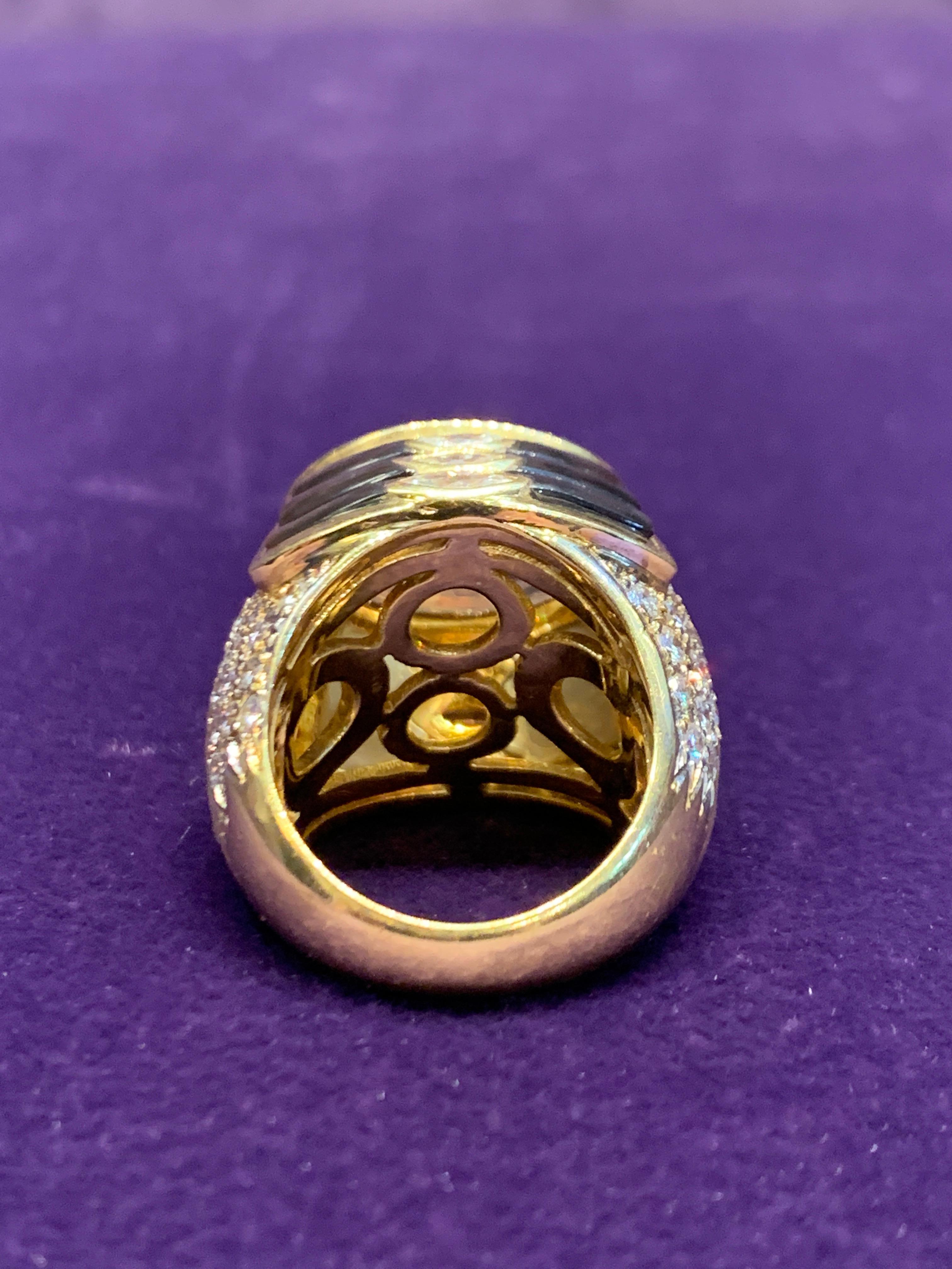 Cabochon Citrine and Mother of Pearl Diamond Ring For Sale 3