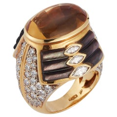 Retro Cabochon Citrine and Mother of Pearl Diamond Ring