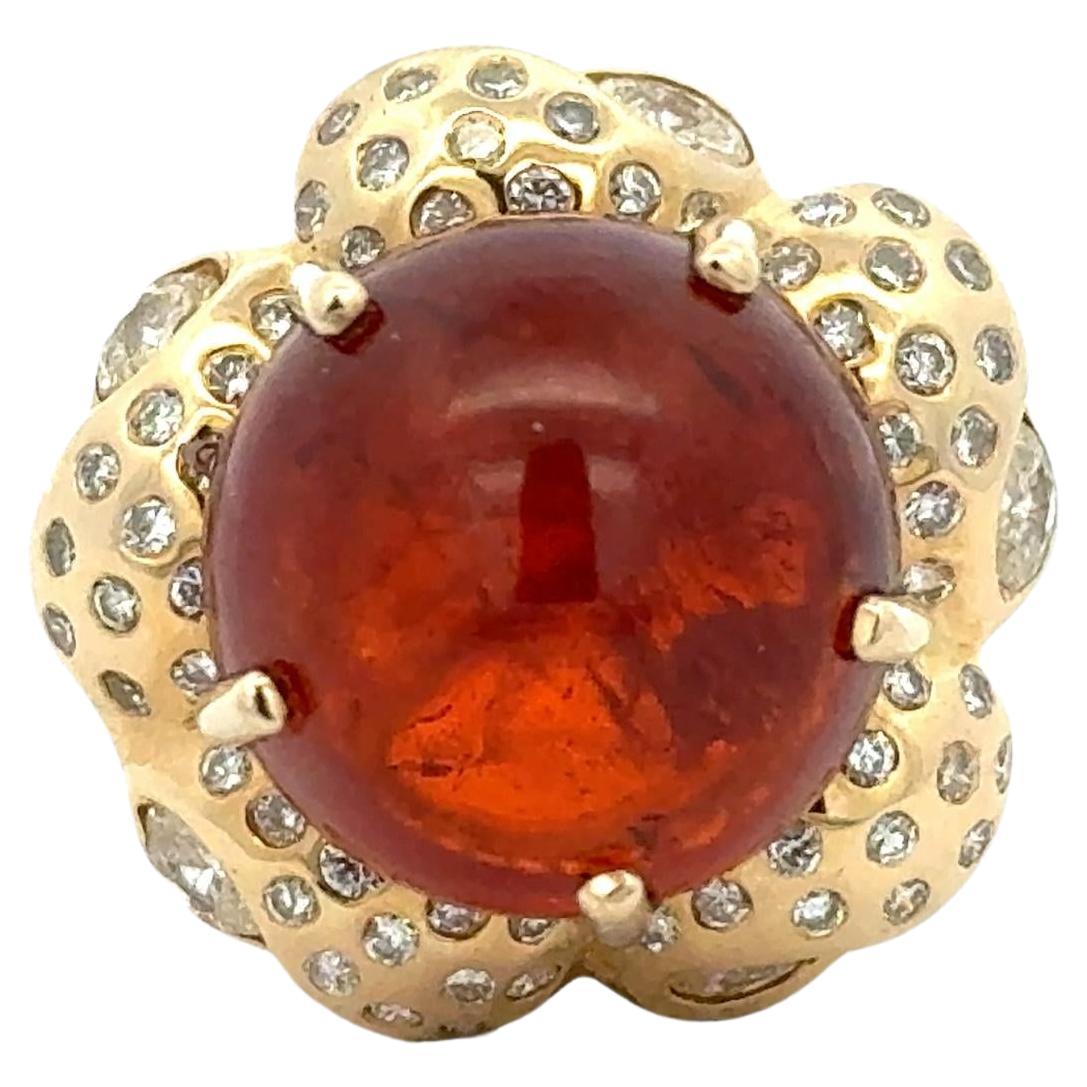 14 Karat Gelbgold Vintage-Ring mit Cabochon, Citrin und Diamant im Angebot