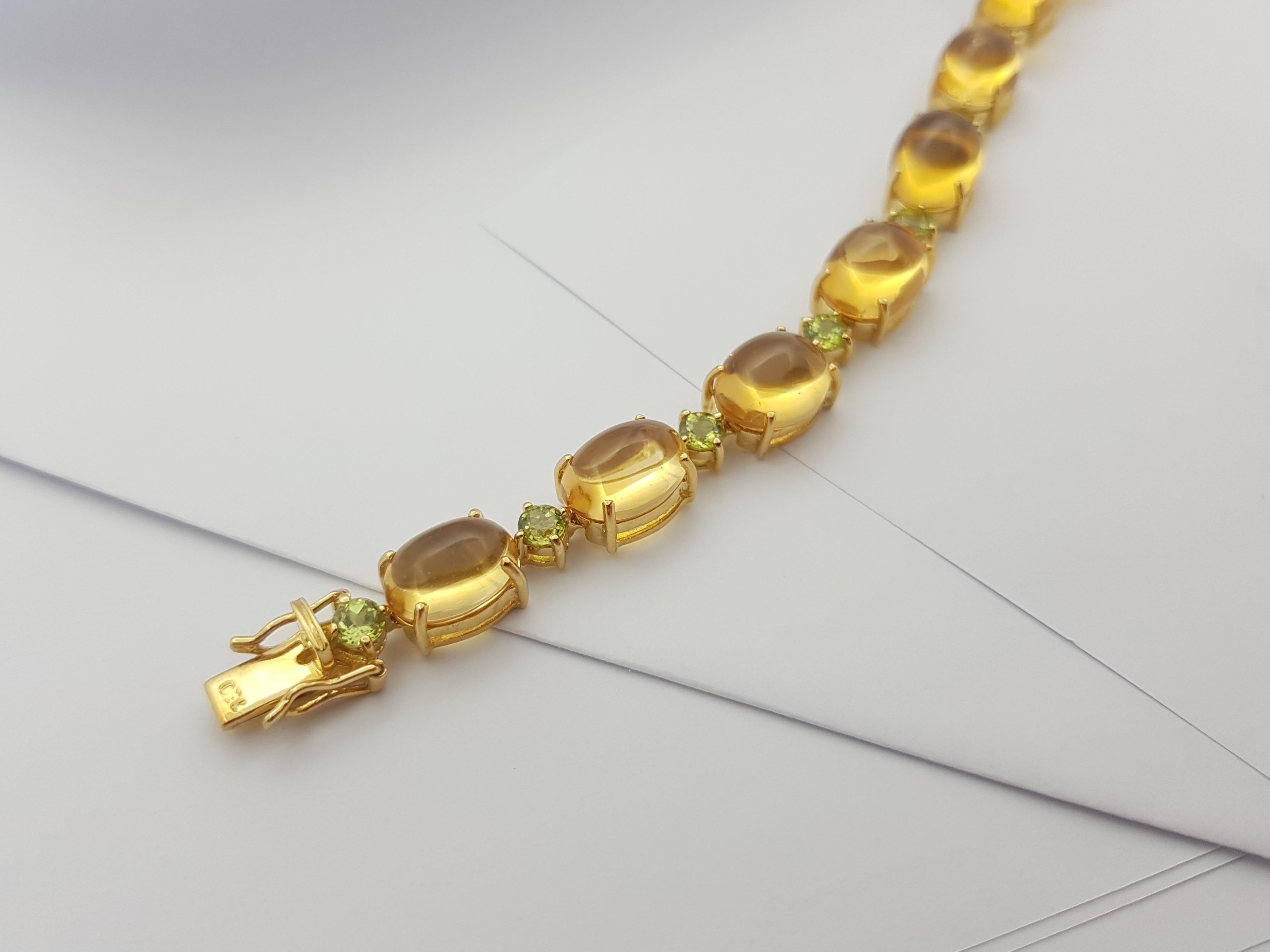 Cabochon Citrine with Peridot Bracelet set in 18 Karat Gold Settings For Sale 6