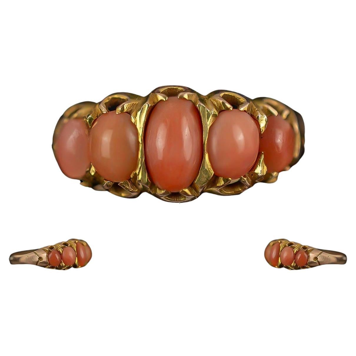 Cabochon Coral Gold Ring For Sale
