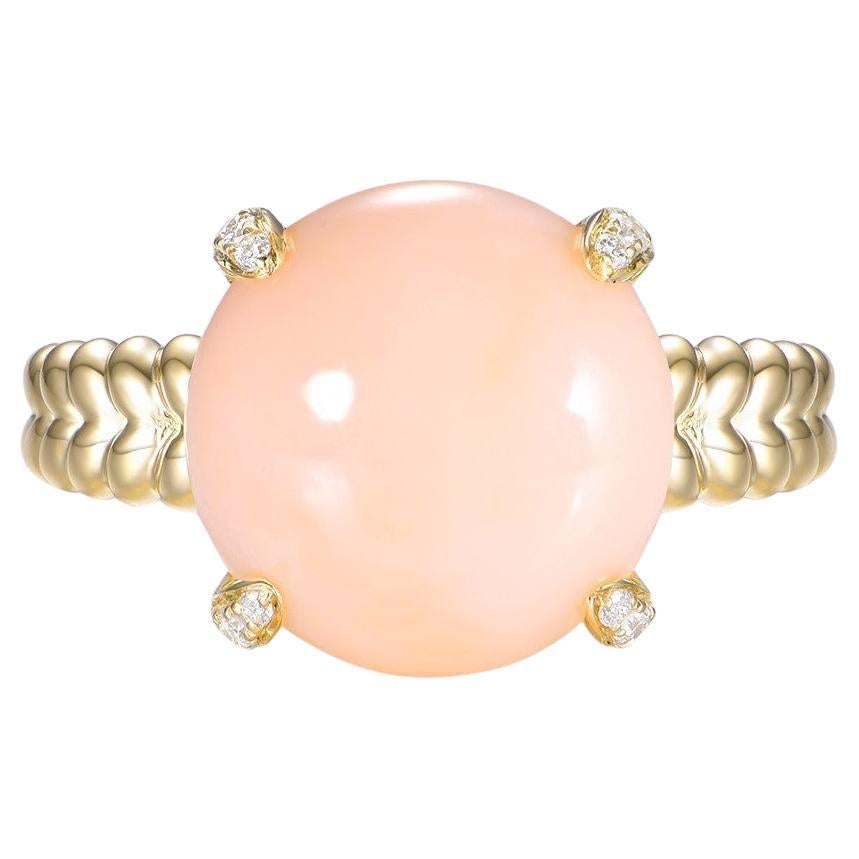 Cabochon Coral Ring in 14K Yellow Gold For Sale