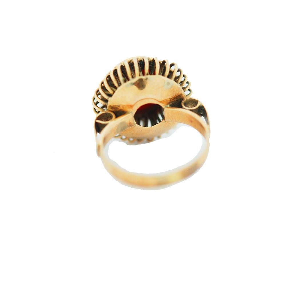 Cabochon Coral Ring Retro 1960s 14 Karat Yellow Gold 2