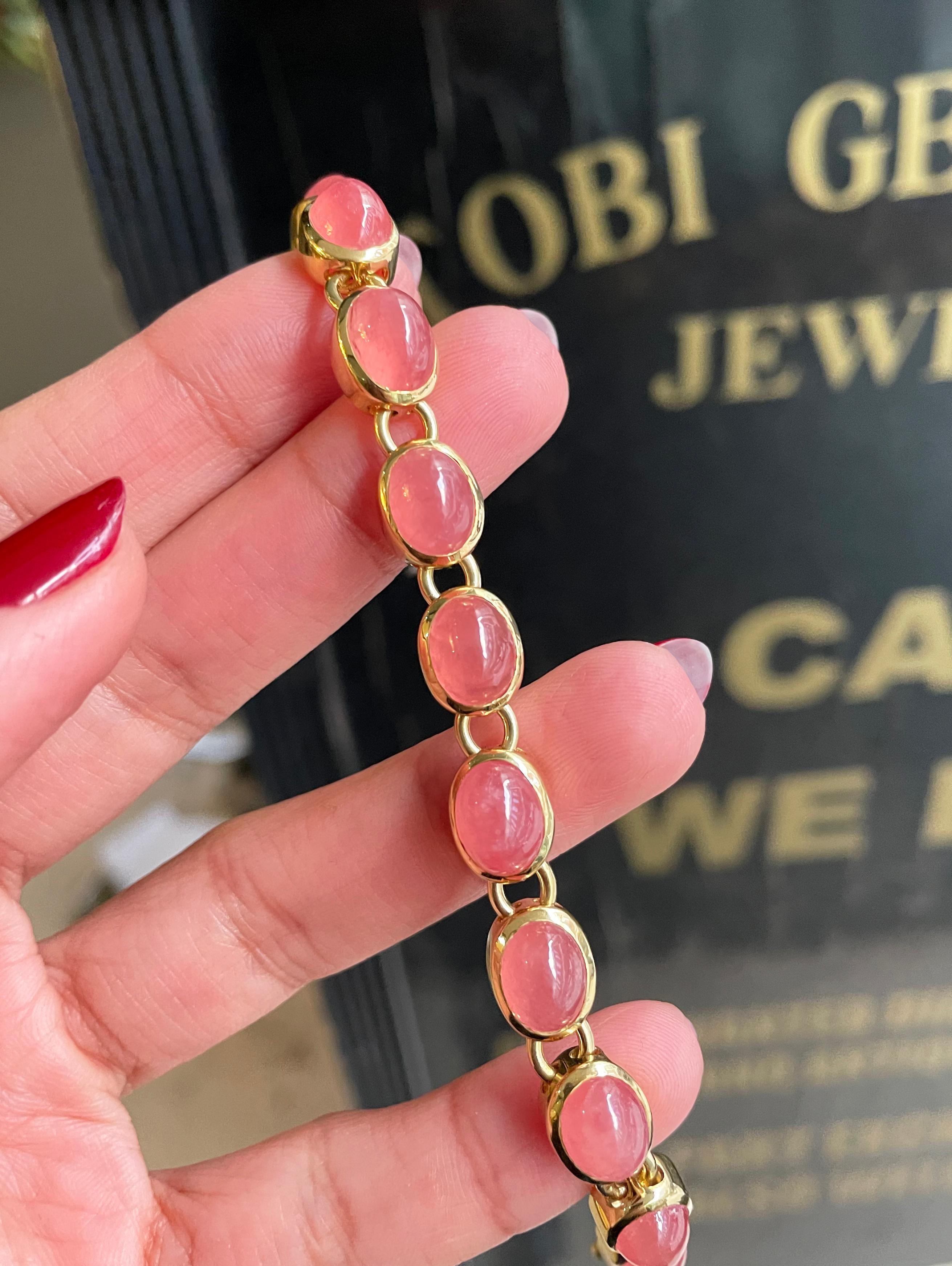 Parure en or jaune 18 carats avec cabochon de cristalline et rhodium rhodochrosite en vente 5