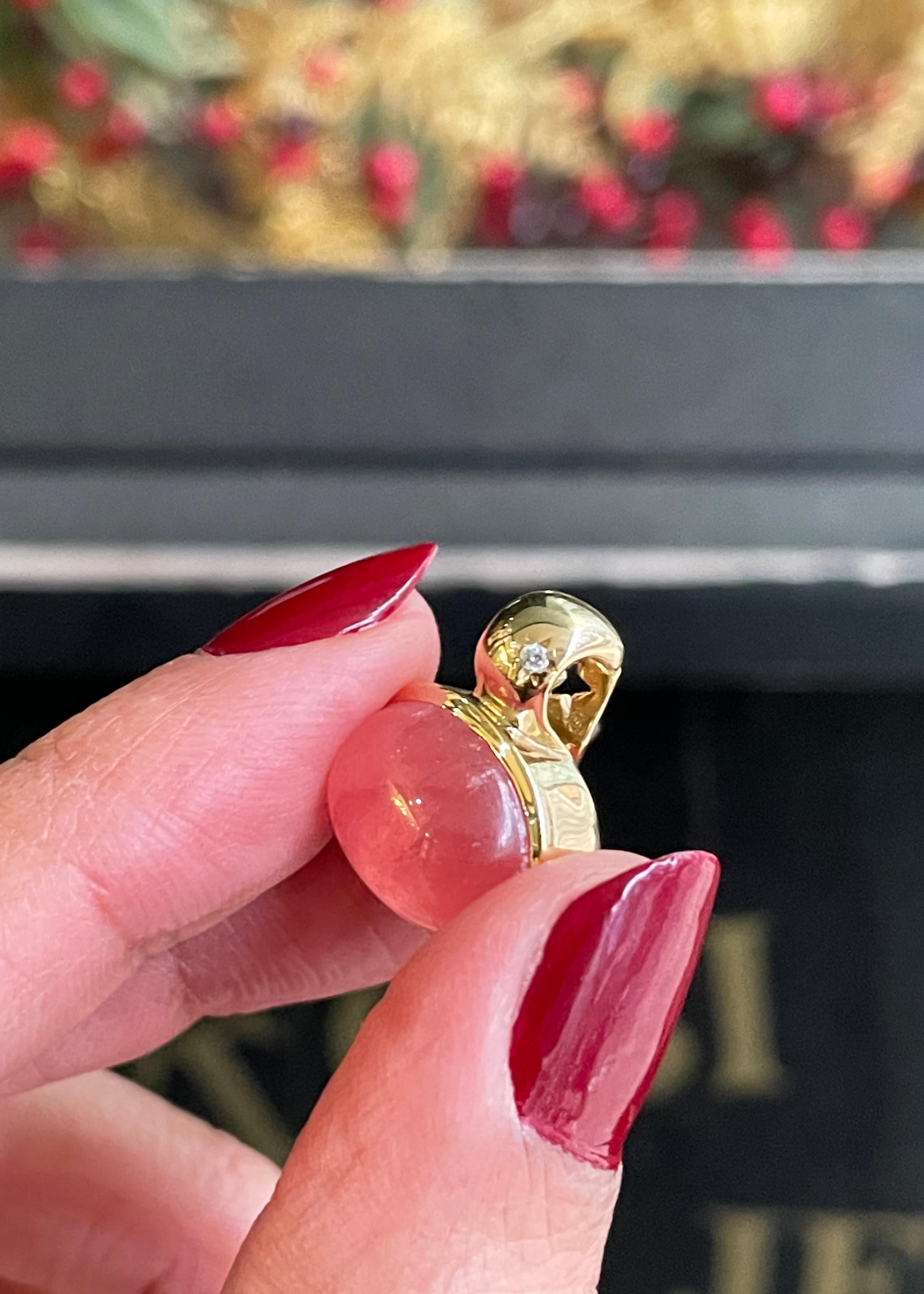 Cabochon Crystalline Rhodochrosite 18 Carat Yellow Gold Suite For Sale 7