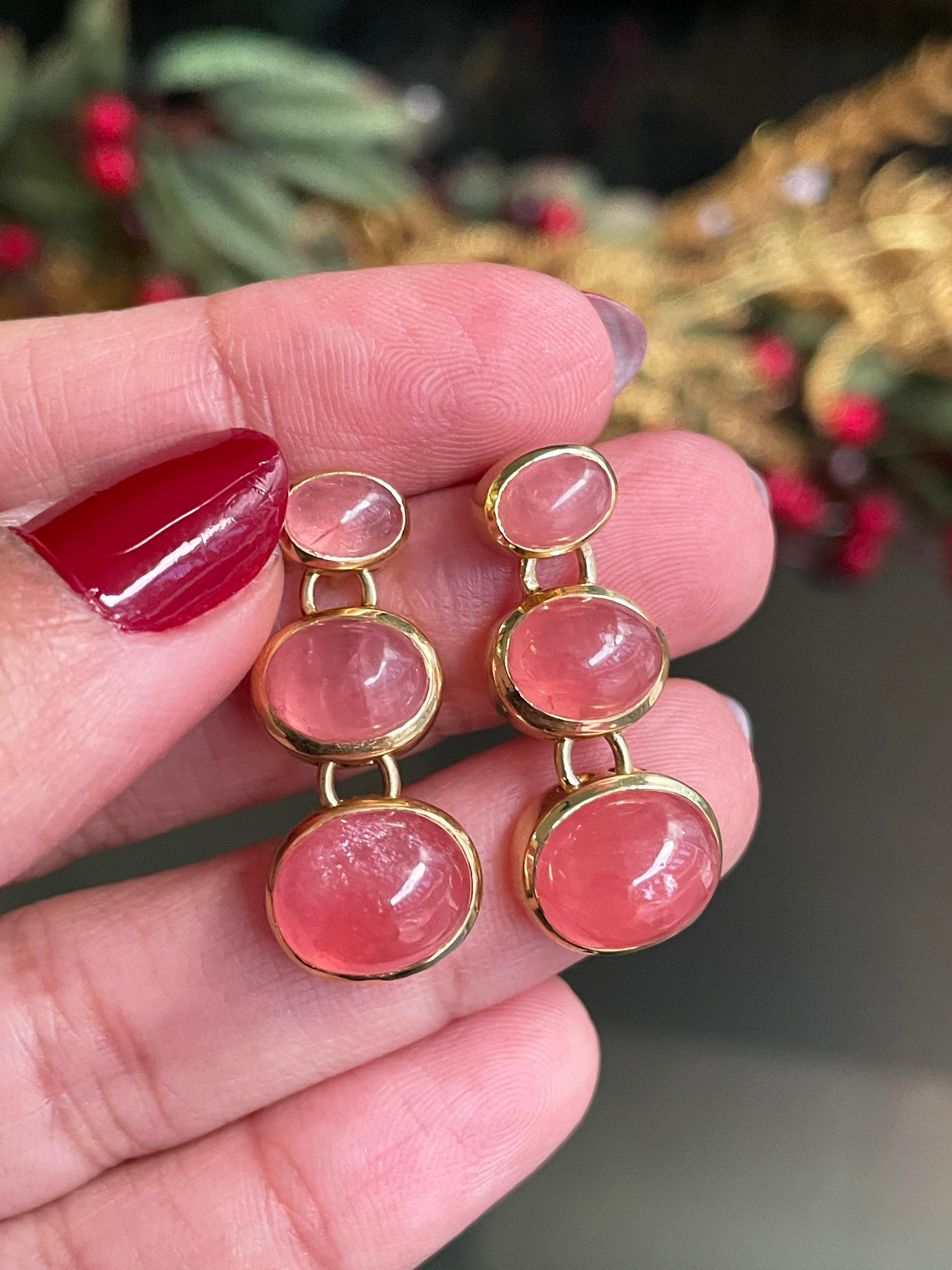Parure en or jaune 18 carats avec cabochon de cristalline et rhodium rhodochrosite Pour femmes en vente
