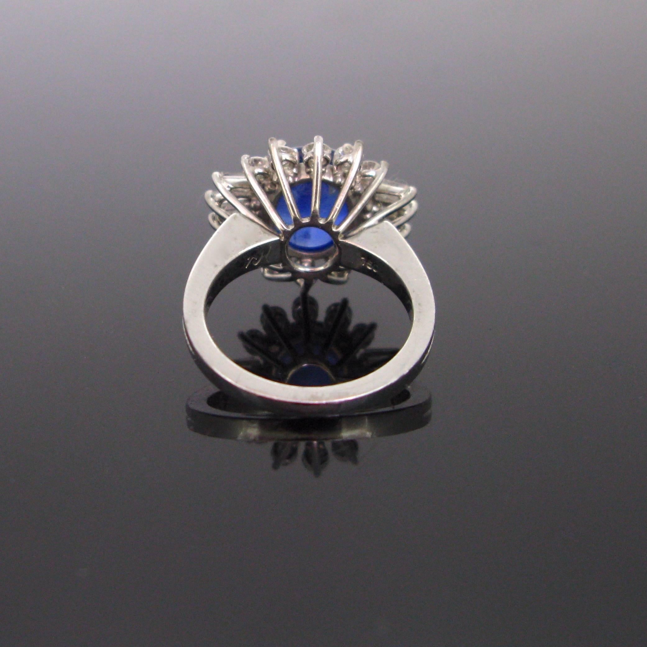 Women's or Men's Cabochon Cut Ceylan Sapphire and Diamond Cluster White Gold Band Ring