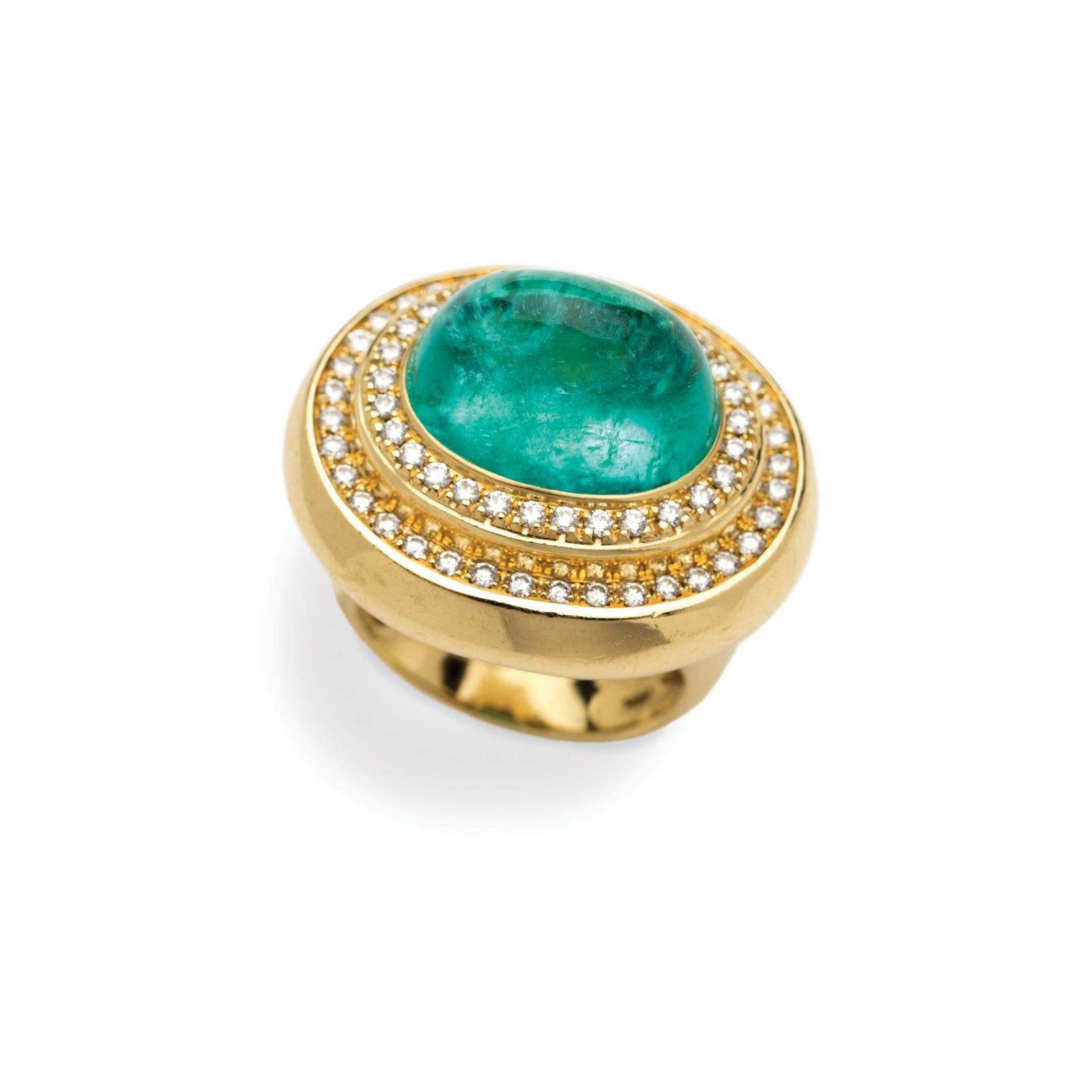 Cabochon Cut Paraiba 'Mozambique' Tourmaline and Diamonds set in 18 K
