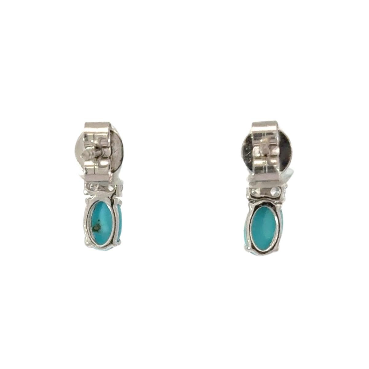 Mixed Cut Cabochon Double Stone Turquoise Zircon 925 Sterling Silver Stud Earrings for Mom