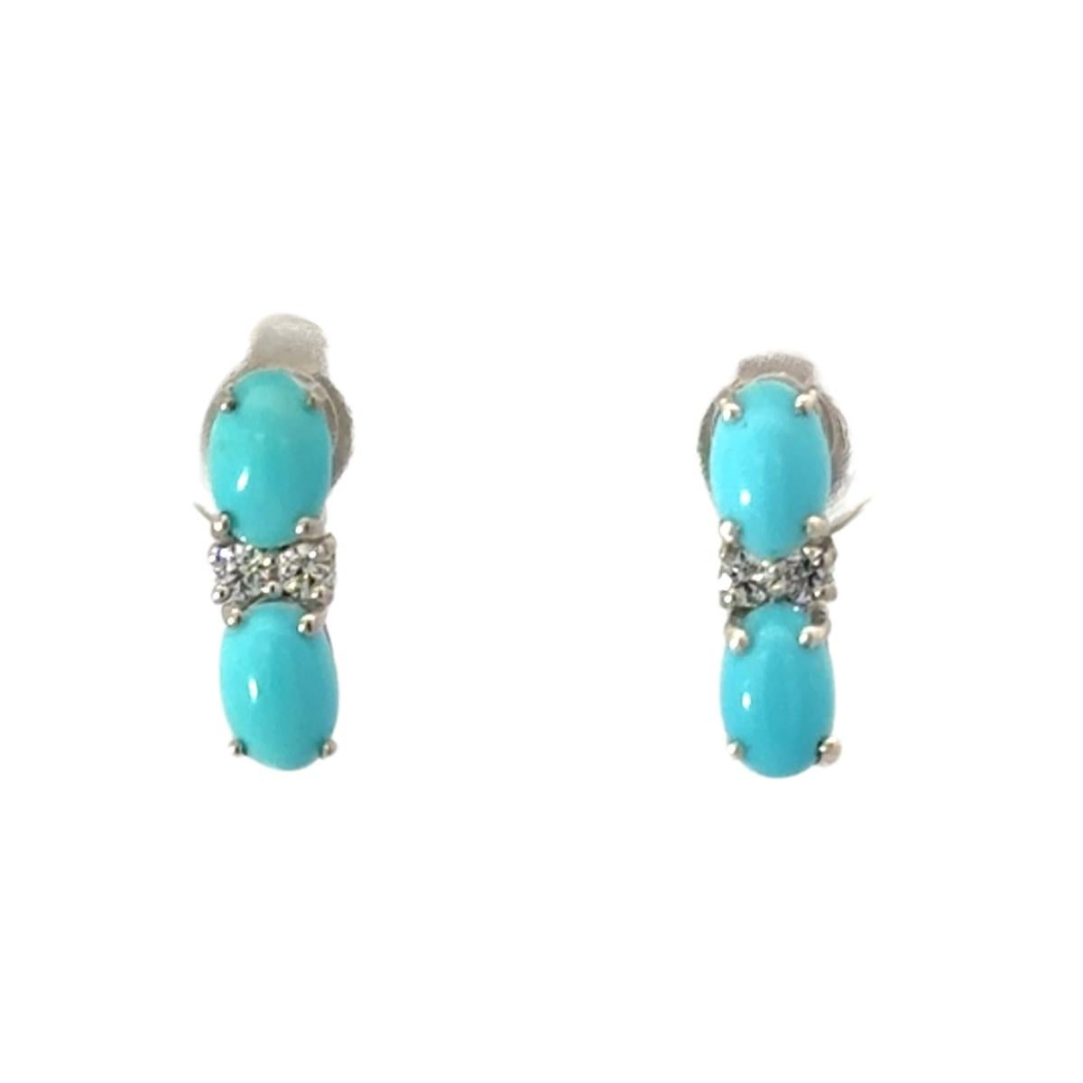 Cabochon Double Stone Turquoise Zircon 925 Sterling Silver Stud Earrings for Mom In New Condition In New York, NY