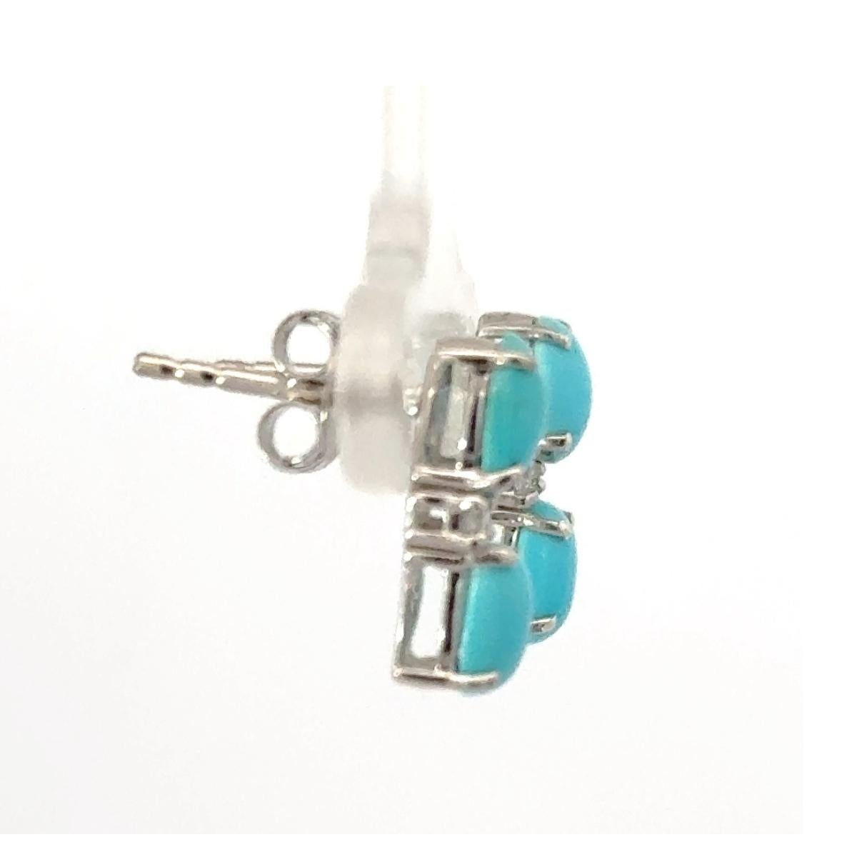 Cabochon Double Stone Turquoise Zircon 925 Sterling Silver Stud Earrings for Mom 2