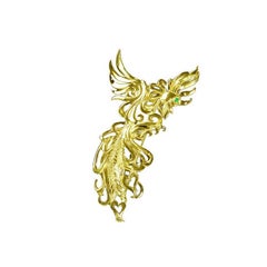 Cabochon Emerald 18 Karat Gold PHOENIX Brooch or Pendant by John Landrum Bryant