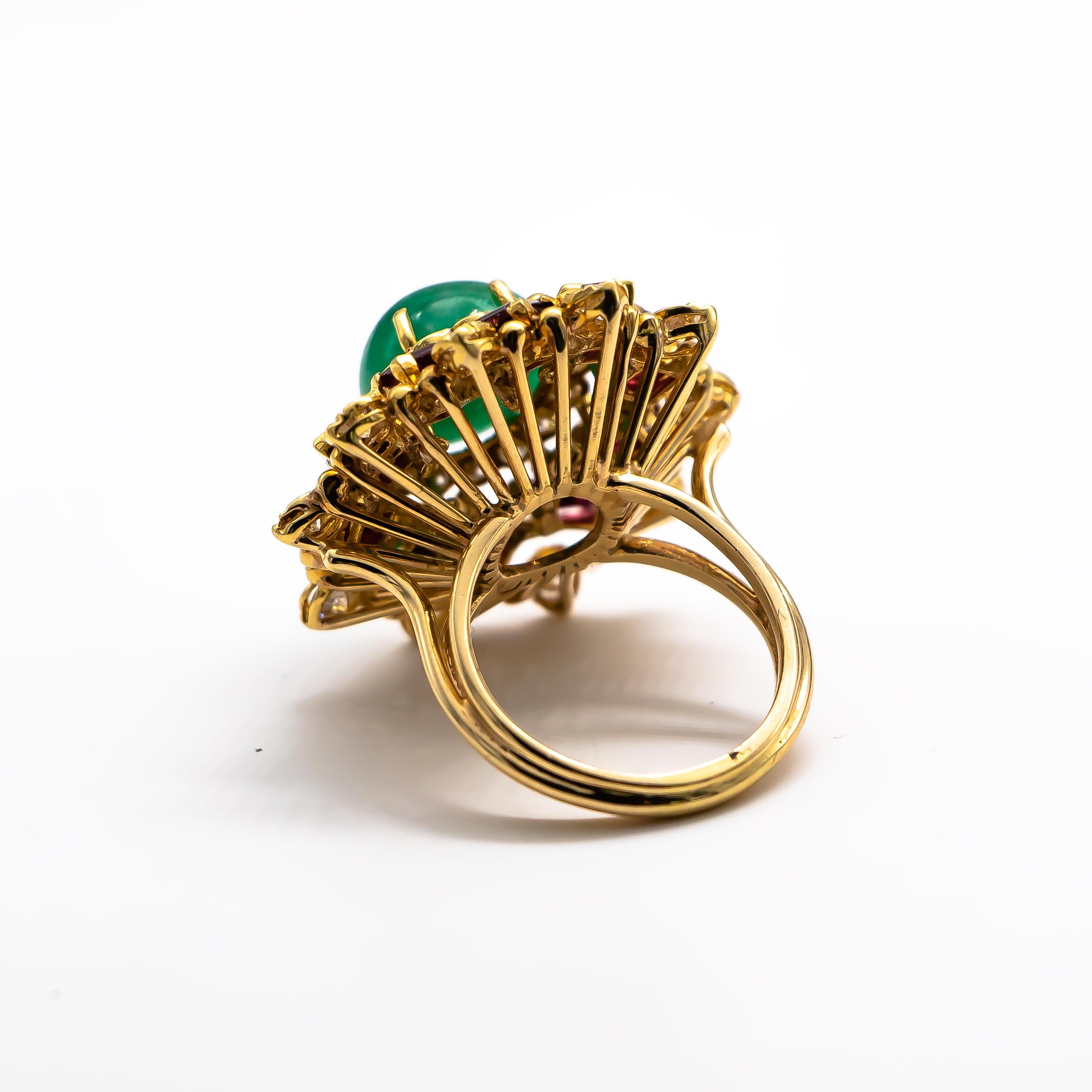 Cabochon Emerald 5 Carat Ring with Rubies 2.4 Carat and Diamonds 1.60 Carat 1
