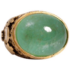 Cabochon Emerald and 18 Karat Yellow Gold Ring