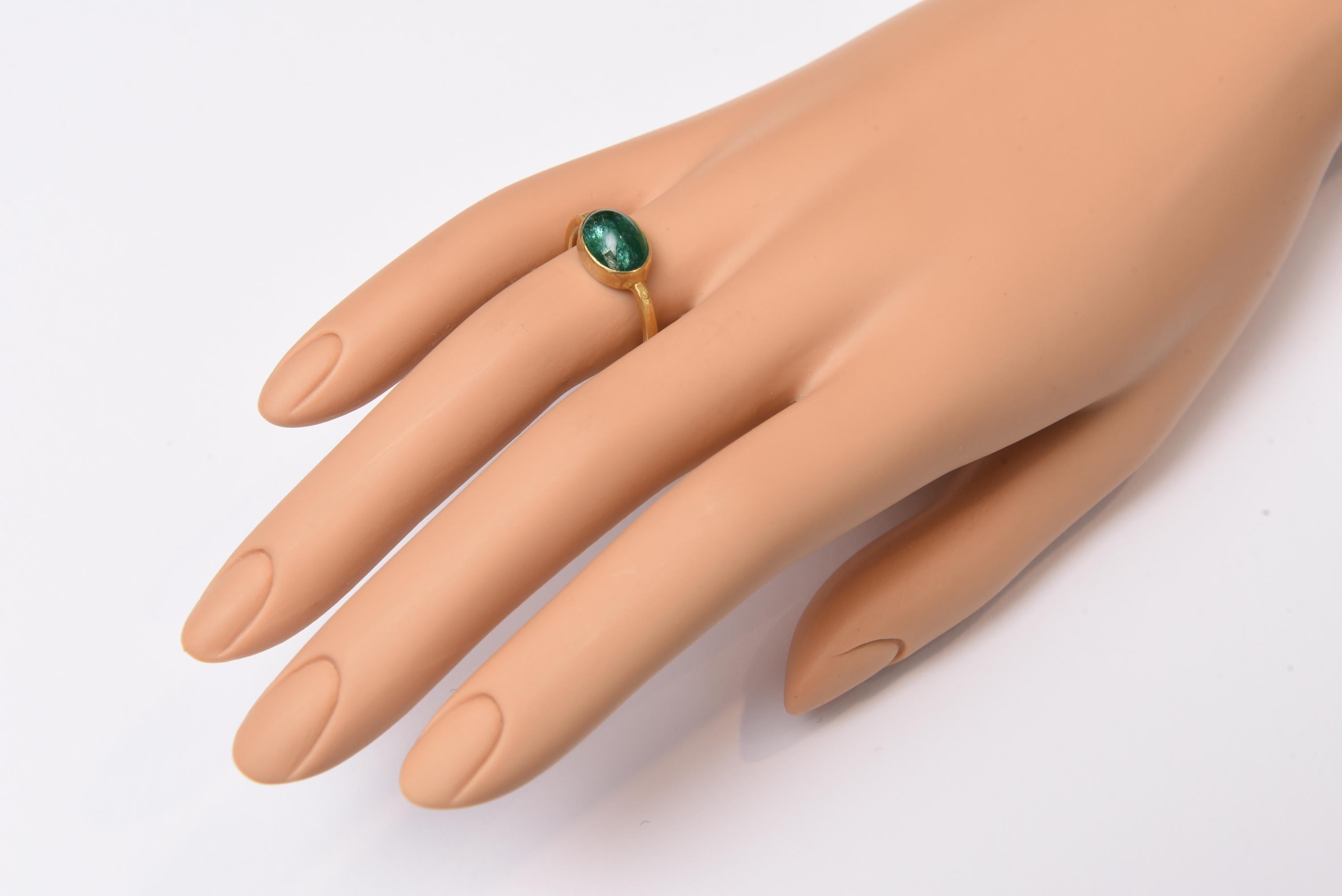 Cabochon Emerald and 22 Karat Gold Ring In Good Condition In Nantucket, MA