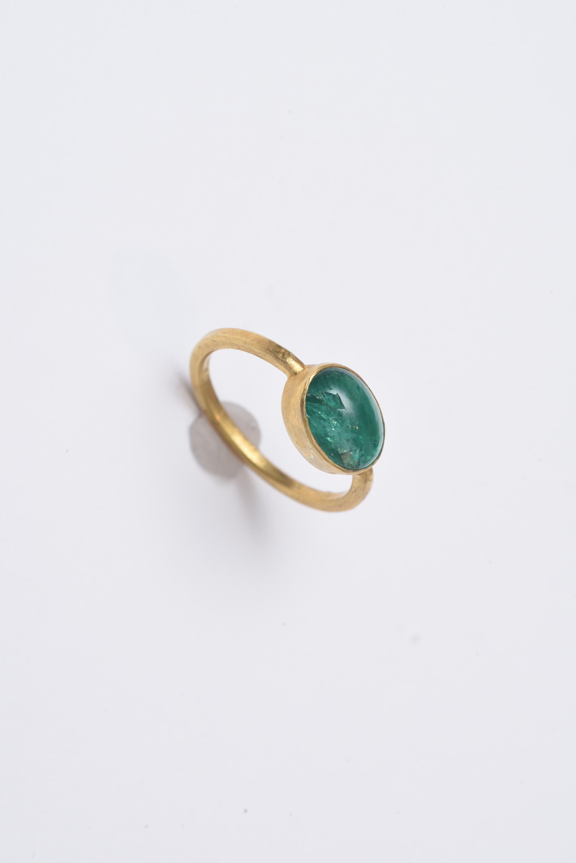 Women's or Men's Cabochon Emerald and 22 Karat Gold Ring