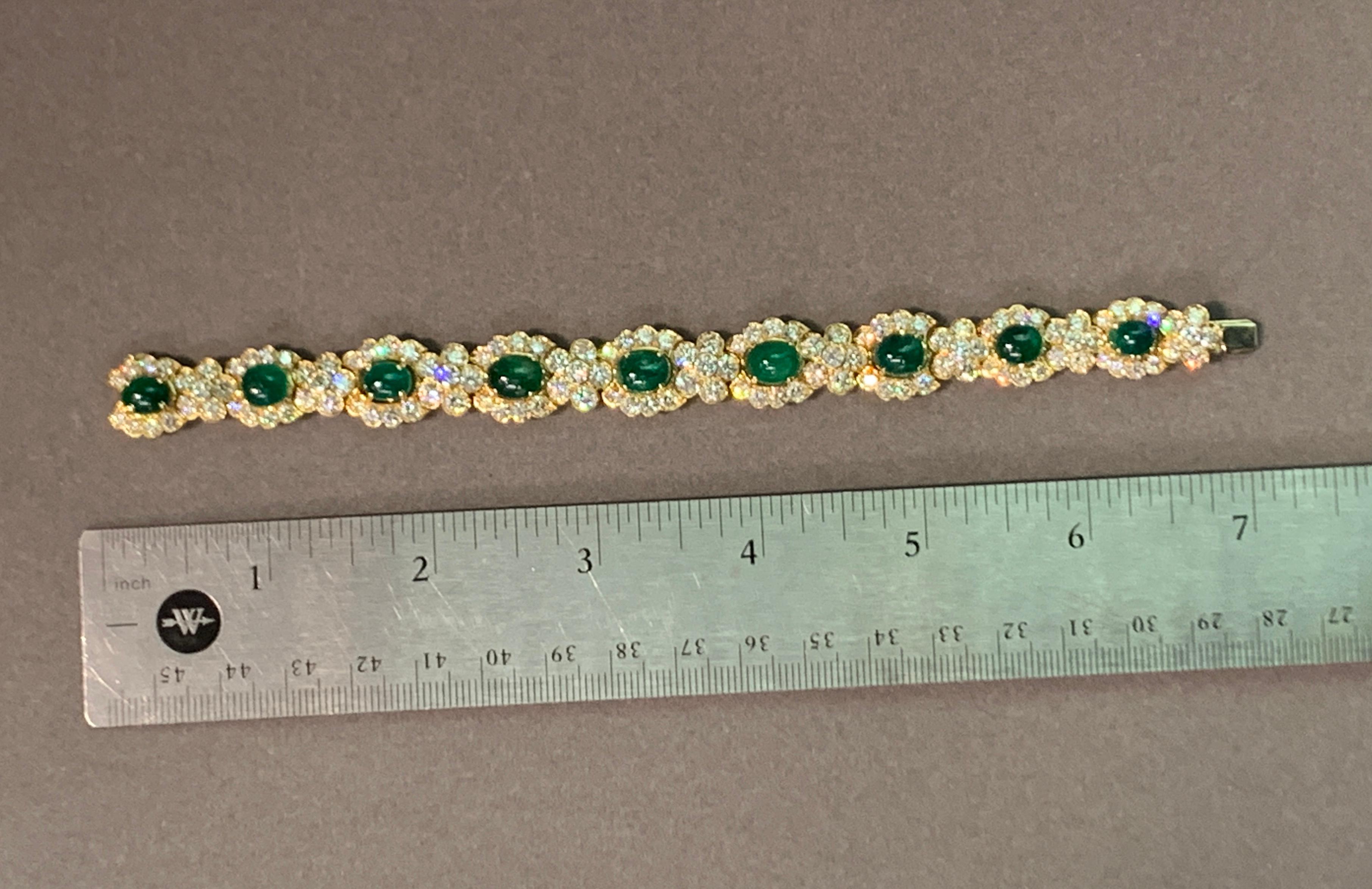 Cabochon Emerald and Diamond Bracelet  In Excellent Condition For Sale In New York, NY