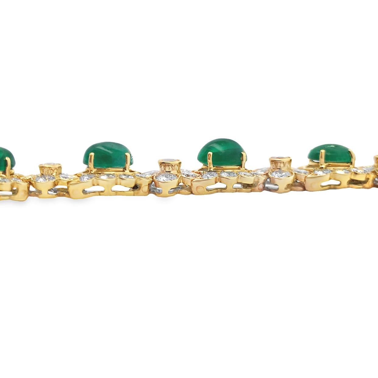 Women's Cabochon Emerald and Diamond Bracelet  For Sale