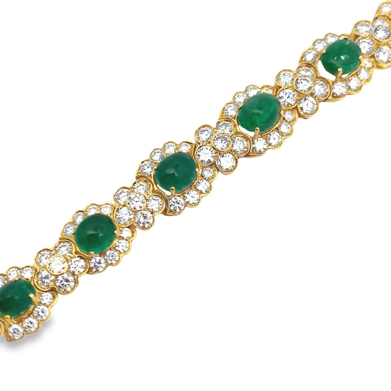 Cabochon Emerald and Diamond Bracelet  For Sale 1