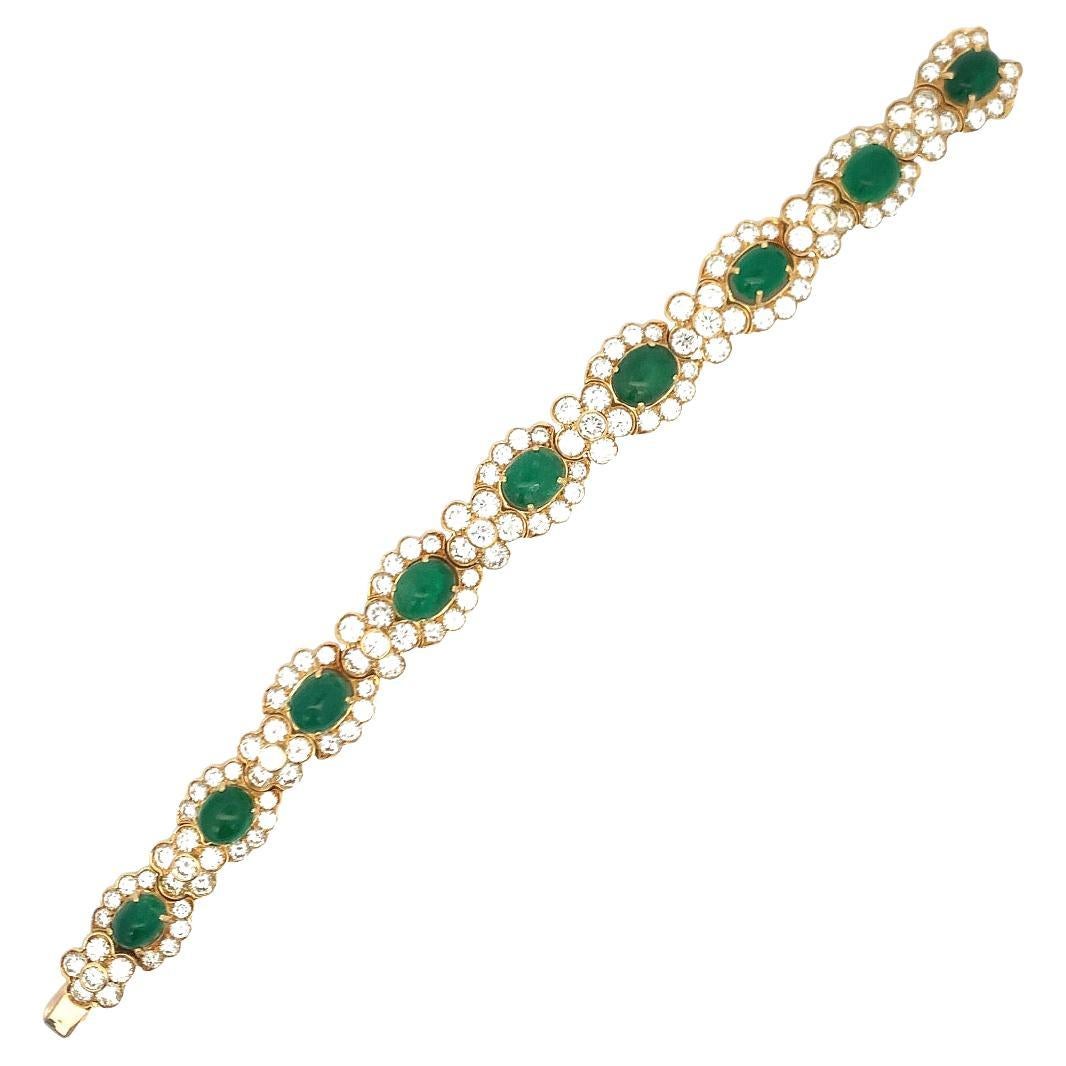Cabochon Emerald and Diamond Bracelet  For Sale