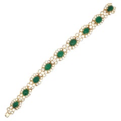 Vintage Cabochon Emerald and Diamond Bracelet 